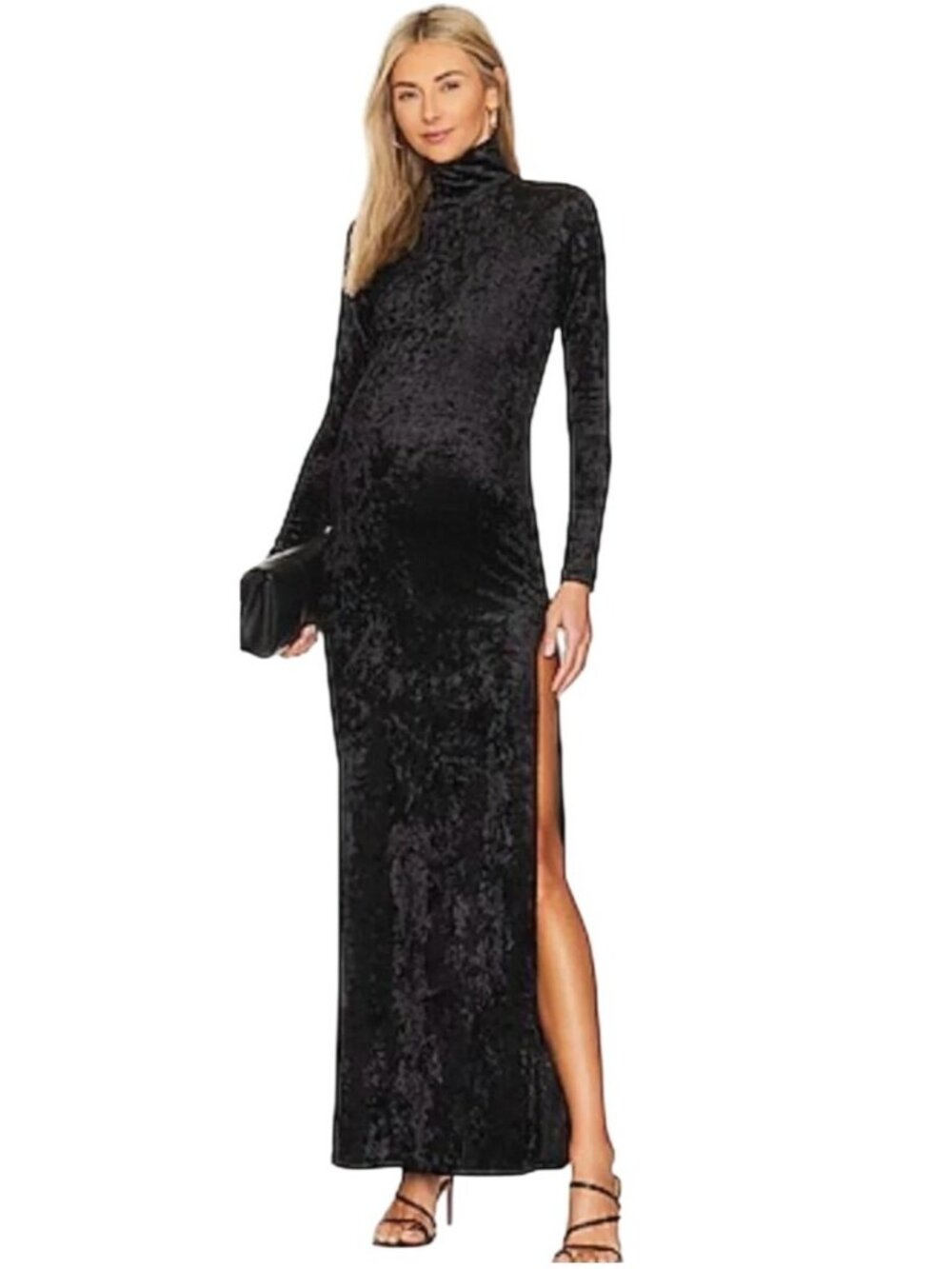 Bumpsuit Velvet Long Sleeve Maxi Dress Black XS
